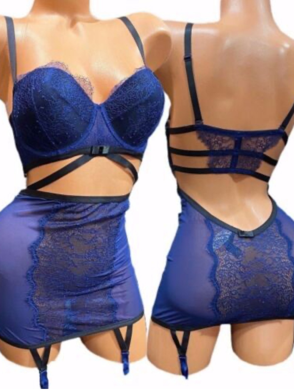 NWT Victoria's Secret Royal Blue Lace & Mesh Chemise Lingerie